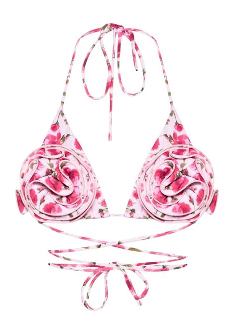 Pink floral-print bikini top - women